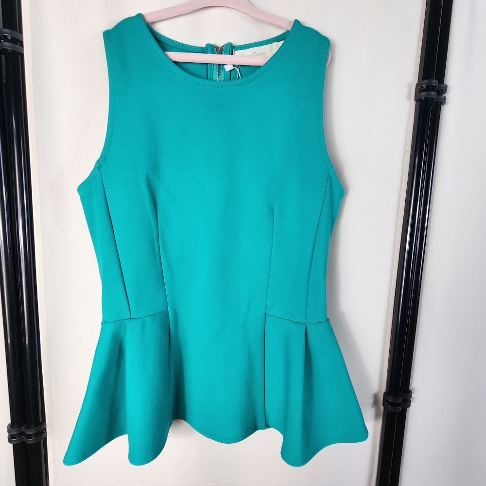 🪼EUC  TEAL SLEEVELESS PEPLUM TOP BY COSTA BLANCA - SIZE SMALL